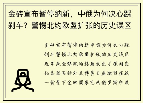 金砖宣布暂停纳新，中俄为何决心踩刹车？警惕北约欧盟扩张的历史误区